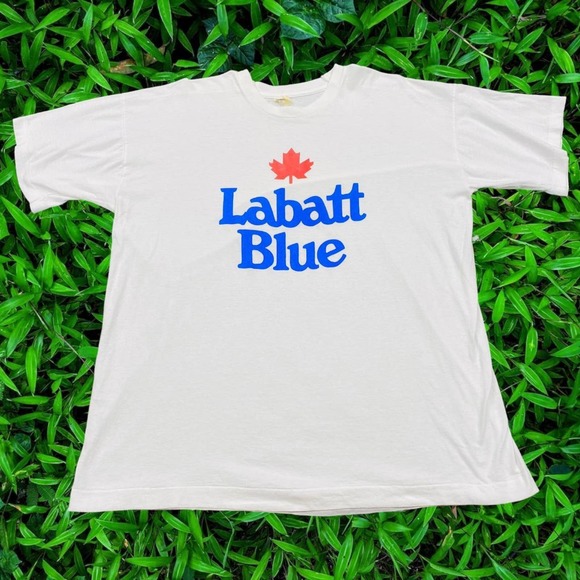 Labatt Blue T-shirt 90s Single Stitch Screen Stars Cotton Tee Size X-Large - Picture 1 of 4